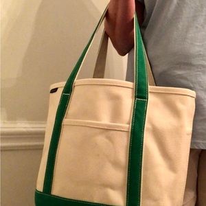 Lands End canvas tote green cream